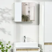kleankin Dulap cu oglinda de baie din placi aglomerate si sticla, cu 4 rafturi reglabile si design de perete, 48x15x45 cm, alb 