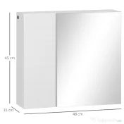 kleankin Dulap cu oglinda de baie din placi aglomerate si sticla, cu 4 rafturi reglabile si design de perete, 48x15x45 cm, alb 