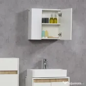 kleankin Dulap cu oglinda de baie din placi aglomerate si sticla, cu 4 rafturi reglabile si design de perete, 48x15x45 cm, alb 