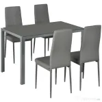 Homcom Set Pranz 5 piese: Masa si 4 Scaune Gri pentru Bucatarie