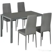 Homcom Set Pranz 5 piese: Masa si 4 Scaune Gri pentru Bucatarie 