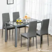 Homcom Set Pranz 5 piese: Masa si 4 Scaune Gri pentru Bucatarie 