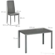 Homcom Set Pranz 5 piese: Masa si 4 Scaune Gri pentru Bucatarie 