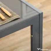 Homcom Set Pranz 5 piese: Masa si 4 Scaune Gri pentru Bucatarie 