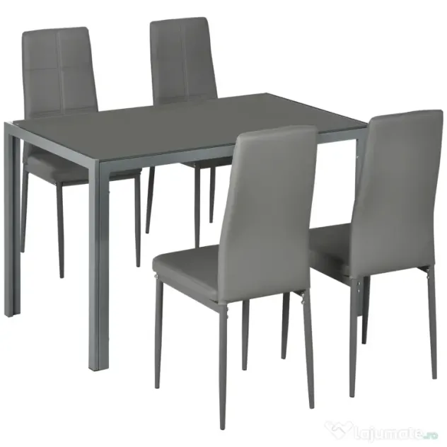 Set Masa Sufragerie cu 4 Scaune Moderne pentru Bucatarie sau Sufragerie, Gri HOMCOM | Aosom Romania