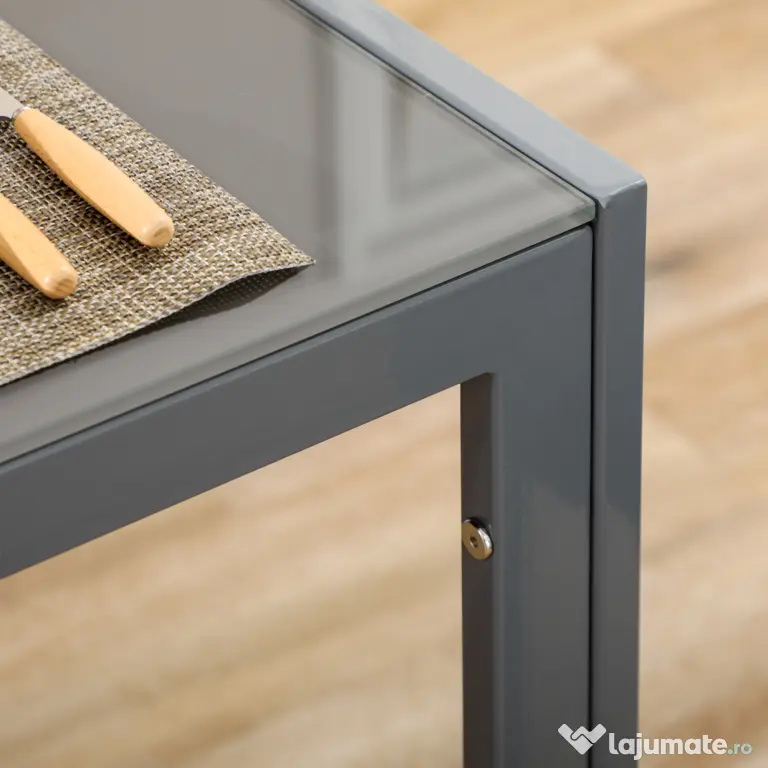 Set Masa Sufragerie cu 4 Scaune Moderne pentru Bucatarie sau Sufragerie, Gri HOMCOM | Aosom Romania
