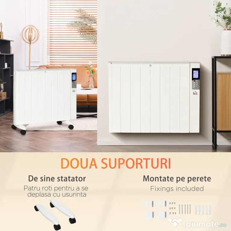 HOMCOM Incalzitor cu conventie, incalzire silentioasa, portabil sau montat pe perete cu detectarea deschiderii ferestrei, temporizator, telecomanda, oprire de siguranta
