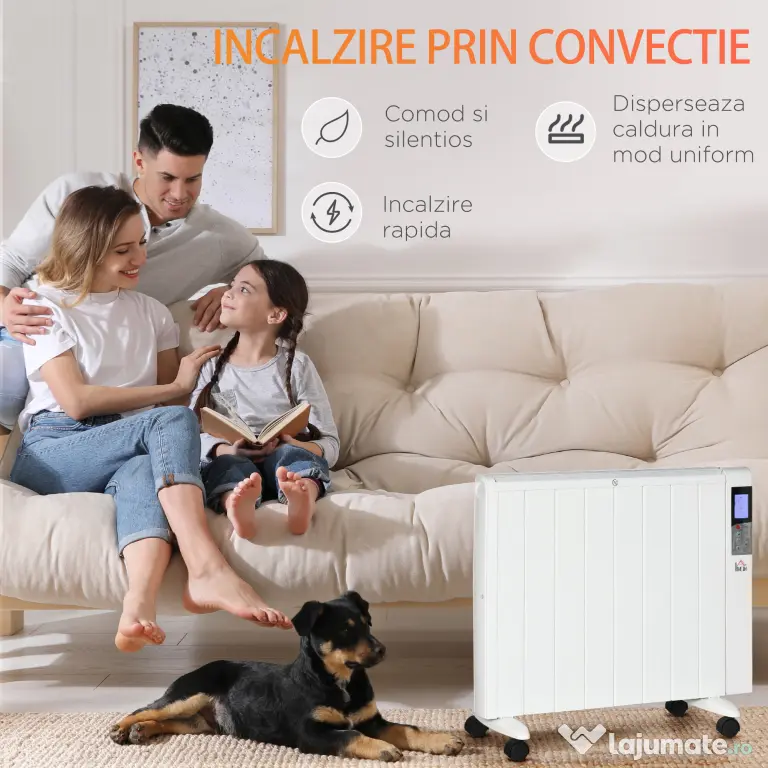 HOMCOM Incalzitor cu conventie, incalzire silentioasa, portabil sau montat pe perete cu detectarea deschiderii ferestrei, temporizator, telecomanda, oprire de siguranta