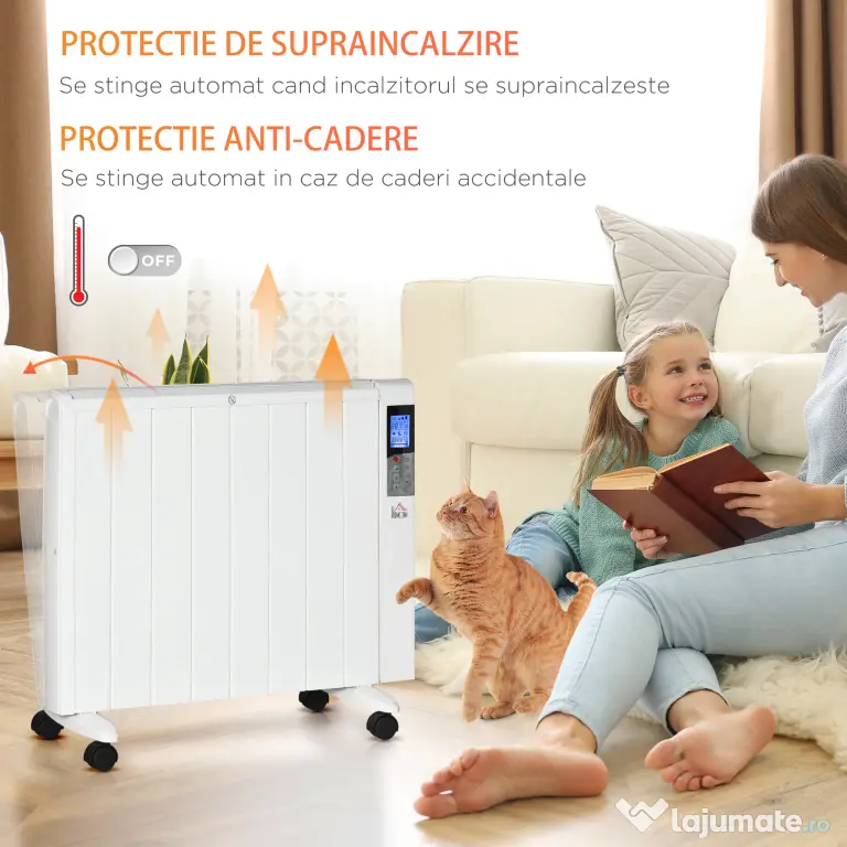 HOMCOM Incalzitor cu conventie, incalzire silentioasa, portabil sau montat pe perete cu detectarea deschiderii ferestrei, temporizator, telecomanda, oprire de siguranta
