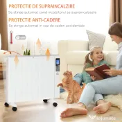 HOMCOM Incalzitor cu conventie, incalzire silentioasa, portabil sau montat pe perete cu detectarea deschiderii ferestrei, temporizator, telecomanda, oprire de siguranta