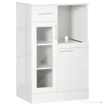 HOMCOM Bufet modern cu dulapuri si sertar, dulap de bucatarie cu economie de spatiu din lemn si sticla 60x40x95cm, alb