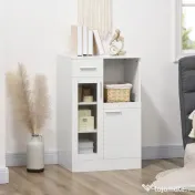 HOMCOM Bufet modern cu dulapuri si sertar, dulap de bucatarie cu economie de spatiu din lemn si sticla 60x40x95cm, alb 