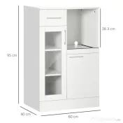 HOMCOM Bufet modern cu dulapuri si sertar, dulap de bucatarie cu economie de spatiu din lemn si sticla 60x40x95cm, alb 