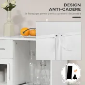 HOMCOM Bufet modern cu dulapuri si sertar, dulap de bucatarie cu economie de spatiu din lemn si sticla 60x40x95cm, alb 
