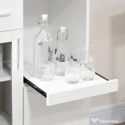 HOMCOM Bufet modern cu dulapuri si sertar, dulap de bucatarie cu economie de spatiu din lemn si sticla 60x40x95cm, alb 