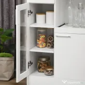 HOMCOM Bufet modern cu dulapuri si sertar, dulap de bucatarie cu economie de spatiu din lemn si sticla 60x40x95cm, alb 