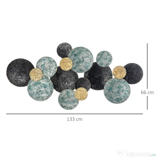 HOMCOM Decoratiune de perete 3D modern cerc agatat sculpturi de perete decor pentru sufragerie dormitor sufragerie, albastru negru auriu