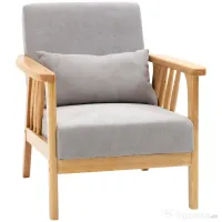 Fotoliu modern cu husa din catifea si structura din lemn, fotoliu cu perna suplimentara, 68x75x78cm, gri HOMCOM | Aosom Romania 