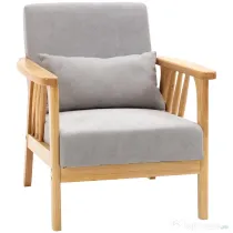 Fotoliu modern cu husa din catifea si structura din lemn, fotoliu cu perna suplimentara, 68x75x78cm, gri HOMCOM | Aosom Romania