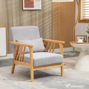 HOMCOM Fotoliu modern cu husa din catifea si structura din lemn, fotoliu pentru dormitor si sufragerie cu perna suplimentara, 68x75x78cm, gri 