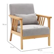 HOMCOM Fotoliu modern cu husa din catifea si structura din lemn, fotoliu pentru dormitor si sufragerie cu perna suplimentara, 68x75x78cm, gri 