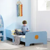 ZONEKIZ Pat pentru Copii cu Decor Spațial, Pătuț pentru Copii cu Vârsta 3-6 Ani, 143x74x59 cm, Albastru Deschis | Aosom Romania