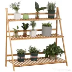 Outsunny Jardiniera de exterior din bambus cu 3 niveluri cu design inaltat si pliabil, 98x37x96,5 cm, culoarea lemnului