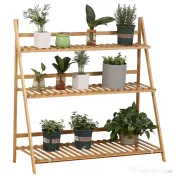 Outsunny Jardiniera de exterior din bambus cu 3 niveluri cu design inaltat si pliabil, 98x37x96,5 cm, culoarea lemnului