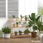 Outsunny Jardiniera de exterior din bambus cu 3 niveluri cu design inaltat si pliabil, 98x37x96,5 cm, culoarea lemnului