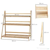 Outsunny Jardiniera de exterior din bambus cu 3 niveluri cu design inaltat si pliabil, 98x37x96,5 cm, culoarea lemnului