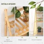Outsunny Jardiniera de exterior din bambus cu 3 niveluri cu design inaltat si pliabil, 98x37x96,5 cm, culoarea lemnului