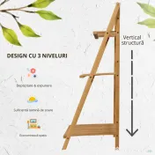 Outsunny Jardiniera de exterior din bambus cu 3 niveluri cu design inaltat si pliabil, 98x37x96,5 cm, culoarea lemnului