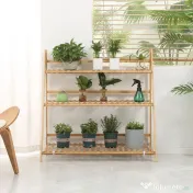 Outsunny Jardiniera de exterior din bambus cu 3 niveluri cu design inaltat si pliabil, 98x37x96,5 cm, culoarea lemnului