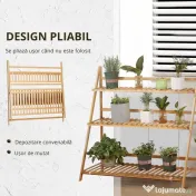 Outsunny Jardiniera de exterior din bambus cu 3 niveluri cu design inaltat si pliabil, 98x37x96,5 cm, culoarea lemnului