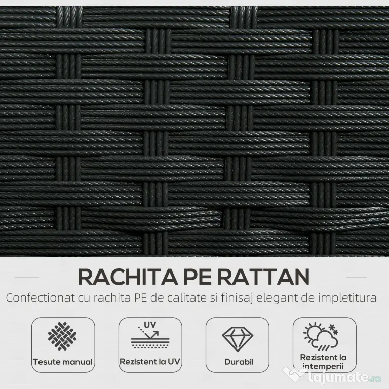 Outsunny Set de Gradina 4 Piese din Ratan cu 2 Scaune, Fotoliu de Gradina cu 2 Locuri si Masuta Joasa de Cafea, Negru si Crem