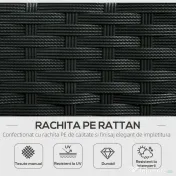 Outsunny Set de Gradina 4 Piese din Ratan cu 2 Scaune, Fotoliu de Gradina cu 2 Locuri si Masuta Joasa de Cafea, Negru si Crem