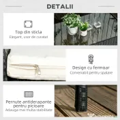 Outsunny Set de Gradina 4 Piese din Ratan cu 2 Scaune, Fotoliu de Gradina cu 2 Locuri si Masuta Joasa de Cafea, Negru si Crem