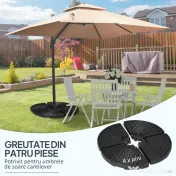 Outsunny Set de greutati din 4 piese pentru baza umbrelei de gradina in consola pentru umbrelele cu articulatie tip banana, Greutati pentru umbrela pentru suportul bazei, negru