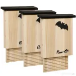 PawHut Set de 3 Adăposturi pentru Liliac din Lemn de Brad pentru Exterior, 25x6x37.5 cm, Lemn Natural