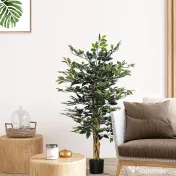 HOMCOM Ficus artificial in ghiveci cu 702 frunze multicolore, Plante artificiale pentru interior si exterior, pentru decorarea casei, biroului, camerei de zi, 130 cm 