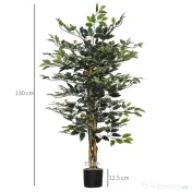 HOMCOM Ficus artificial in ghiveci cu 702 frunze multicolore, Plante artificiale pentru interior si exterior, pentru decorarea casei, biroului, camerei de zi, 130 cm 