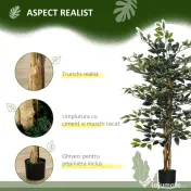 HOMCOM Ficus artificial in ghiveci cu 702 frunze multicolore, Plante artificiale pentru interior si exterior, pentru decorarea casei, biroului, camerei de zi, 130 cm 