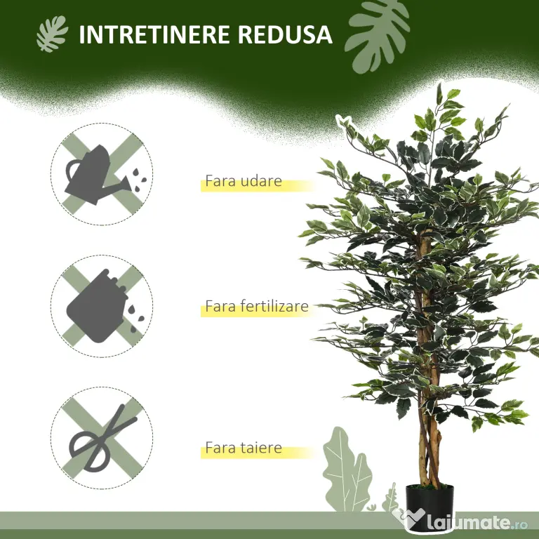 HOMCOM Ficus artificial in ghiveci cu 702 frunze multicolore, Plante artificiale pentru interior si exterior, pentru decorarea casei, biroului, camerei de zi, 130 cm