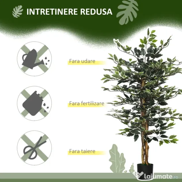 HOMCOM Ficus artificial in ghiveci cu 702 frunze multicolore, Plante artificiale pentru interior si exterior, pentru decorarea casei, biroului, camerei de zi, 130 cm