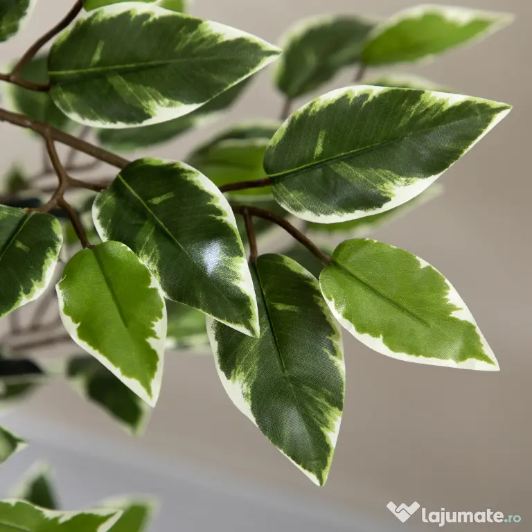 HOMCOM Ficus artificial in ghiveci cu 702 frunze multicolore, Plante artificiale pentru interior si exterior, pentru decorarea casei, biroului, camerei de zi, 130 cm