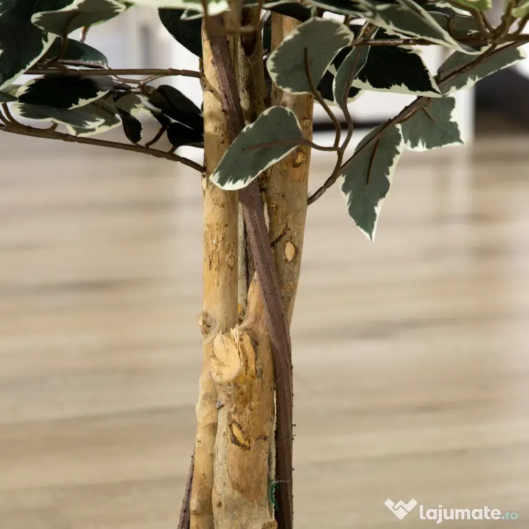 HOMCOM Ficus artificial in ghiveci cu 702 frunze multicolore, Plante artificiale pentru interior si exterior, pentru decorarea casei, biroului, camerei de zi, 130 cm