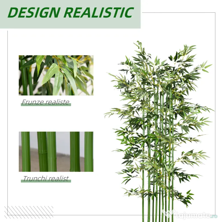 HOMCOM Bambus Artificial, Plantă Decorativă, Aspect Realist, Ușor de Întreținut, Pentru Casă, 180 cm, Verde | Aosom Romania