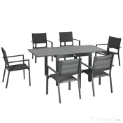 Outsunny Set de gradina din aluminiu, 7 bucati cu masa extensibila si 6 scaune, gri | Aosom Romania