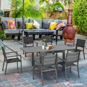 Outsunny Set de gradina din aluminiu, 7 bucati cu masa extensibila si 6 scaune, gri | Aosom Romania