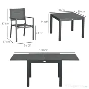 Outsunny Set de gradina din aluminiu, 7 bucati cu masa extensibila si 6 scaune, gri | Aosom Romania